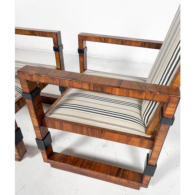 1930s Art Deco Armchairs in Wood and Fabric, 1930, Set of 2 For Sale - Image 5 of 9