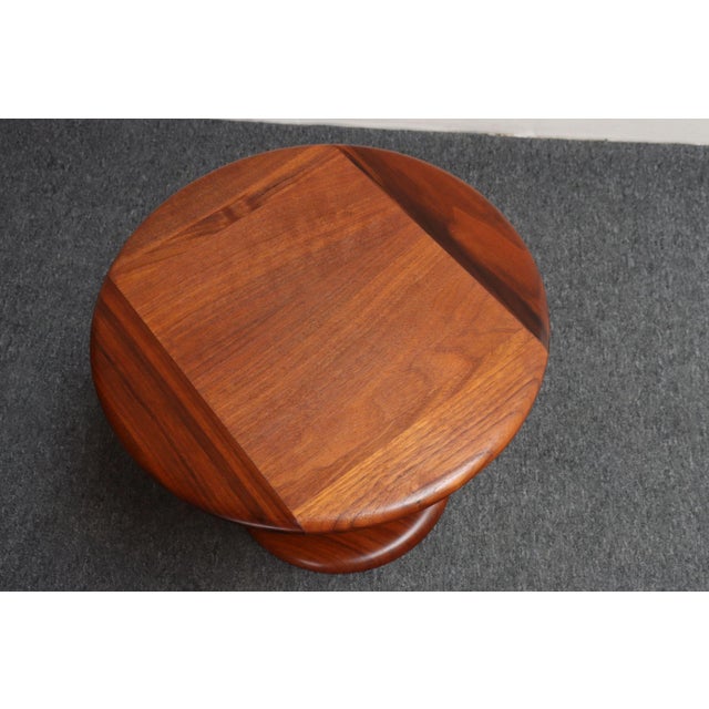 Wood Mid-Century Modern Solid Walnut Tulip Style Pedestal Side Table by Prodelco For Sale - Image 7 of 18