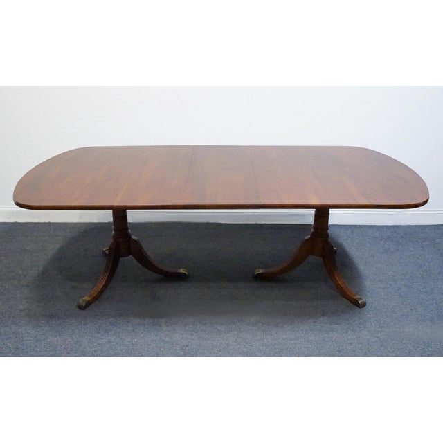 Traditional Vintage Antique Solid Mahogany Traditional Duncan Phyfe Style 92" Double Pedestal Dining Table For Sale - Image 3 of 11
