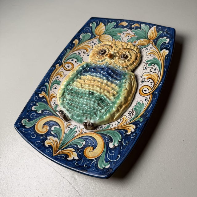 1960s Sicilian Ceramic Wall Plaque with Owl, Italy, 1950s For Sale - Image 5 of 14