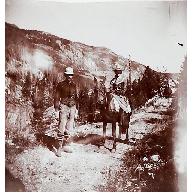 American Antique Circa 1910 Yellowstone Tourists Campers Mule Wagon Photographs - a Pair For Sale - Image 3 of 4