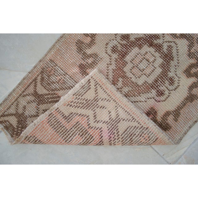 Hand Made Yastik Rug Distressed Low Pile Petite Rug Faded Mat - 1'5" X 2'7" For Sale - Image 9 of 9