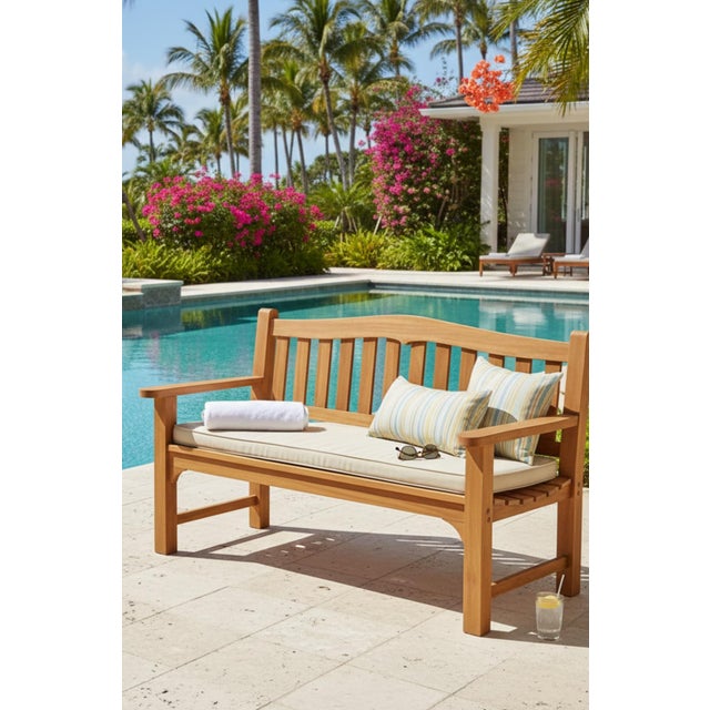 Teak Garden Bench With Arched Back For Sale In West Palm - Image 6 of 8