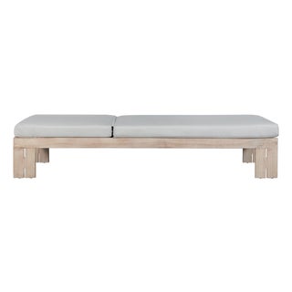 Paradiso Outdoor Teak Natural Look Chaise - Gray Fabric For Sale