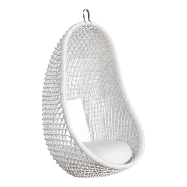 Artesia White Pod Rattan and Aluminum Hanging Chair For Sale