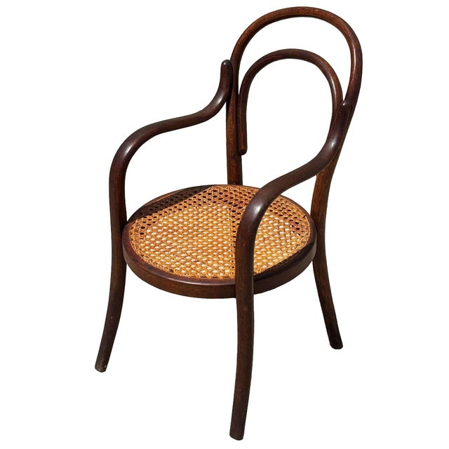 Traditional Vienna Secession Bent Oak & Cane Children's Chair No. 14 Attributed to Thonet For Sale - Image 3 of 11