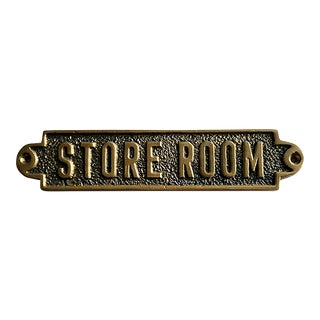 Vintage 1980s Brass "Store Room" Sign For Sale