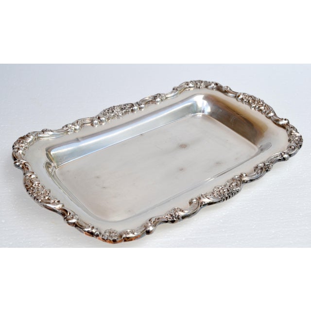 1950s 1950s International Silver Co. Silverplate Rectangle Embossed Bread Platter Serving Tray For Sale - Image 5 of 16