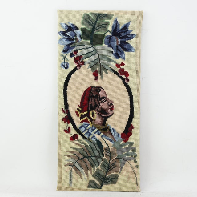 Ivory Vintage Portrait Needlework Vertical Textile Art Tropical Botanical Profile With Floral Motif For Sale - Image 8 of 8