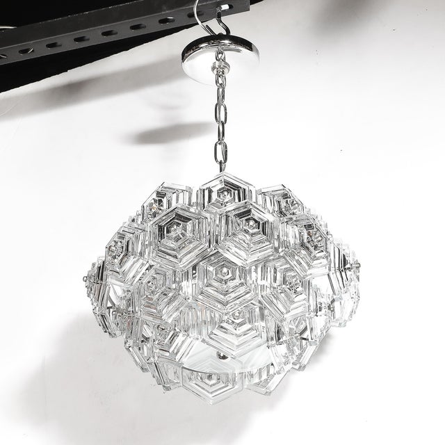 Mid-Century Hexagonal Prism & Frosted Glass Diffuser Chandelier by Veb Ebersbach For Sale - Image 12 of 18