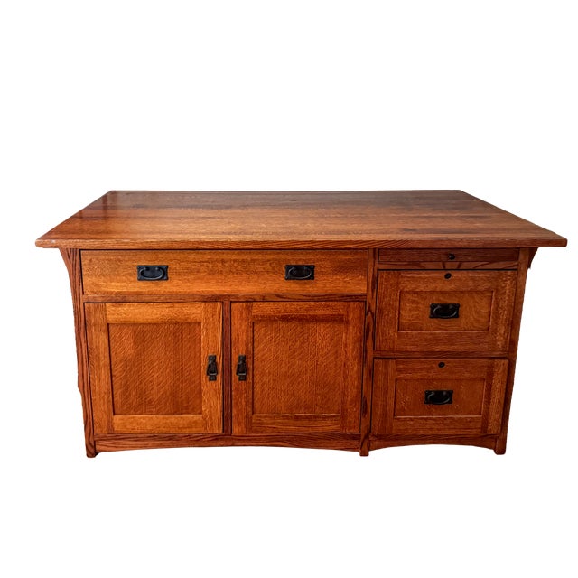We're parting with this beautiful solid oak credenza that we got from RH around the year 2000. It has that classic, heavy-...
