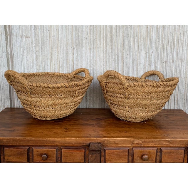 Late 19th Century Set of 8 Spanish Woven Wicker Olive Grape Harvest Basket For Sale - Image 12 of 18