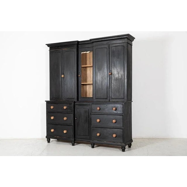 19th Century English Inverted Ebonised Breakfront Housekeeper's Cupboard For Sale - Image 3 of 13