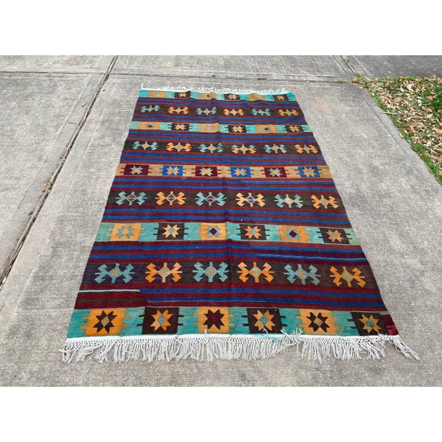 Vintage Geometric Pattern Kilim Rug For Sale - Image 9 of 9