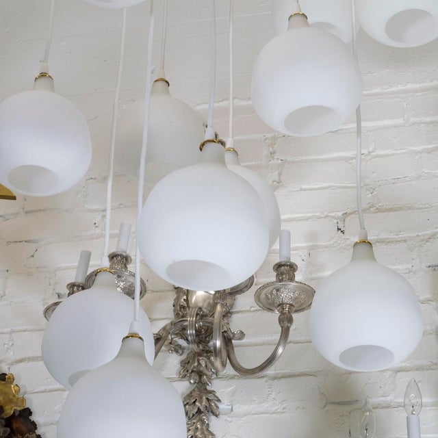 1960s Brass Suspended Glass Shade Chandelier For Sale - Image 5 of 9