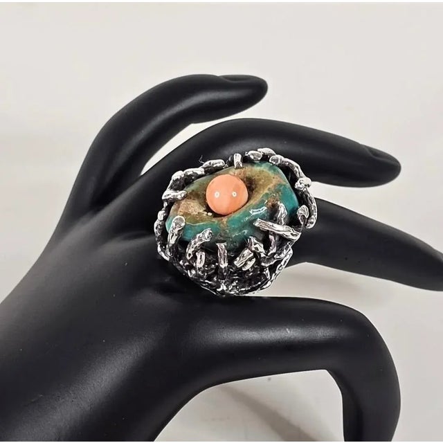 Mid-Century Modern 1960s Sterling Silver MId Century Birds Nest Ring, Size 7.75 For Sale - Image 3 of 9