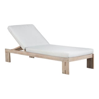 Paradiso Outdoor Teak Natural Look Chaise - Light Gray Fabric For Sale