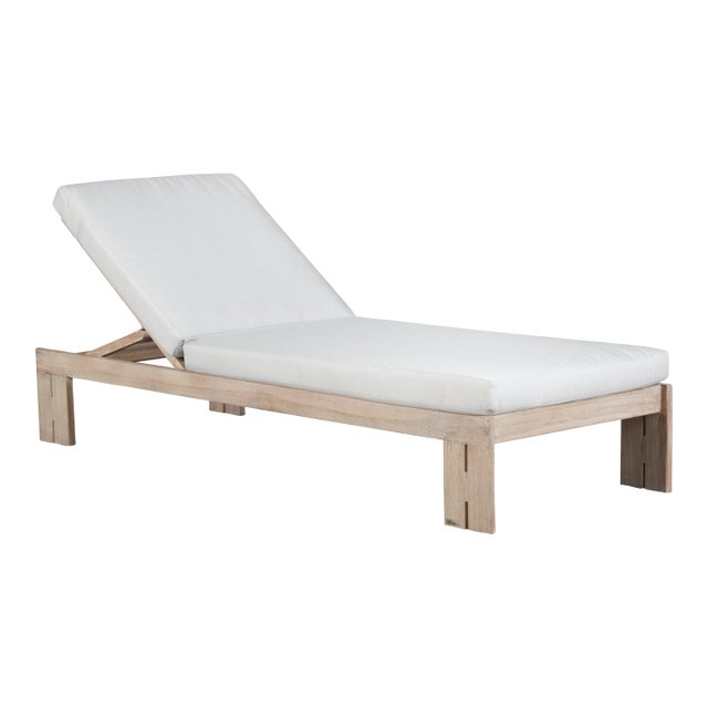 Paradiso Outdoor Teak Natural Look Chaise - Light Gray Fabric For Sale