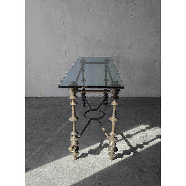 1990s Giacometti Style Bronzed Finish and Glass Console Table For Sale - Image 5 of 11