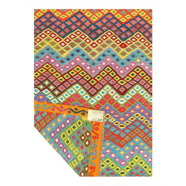 Traditional Reversible Kilim Flat Weave Wool on Wool Rug For Sale - Image 3 of 3