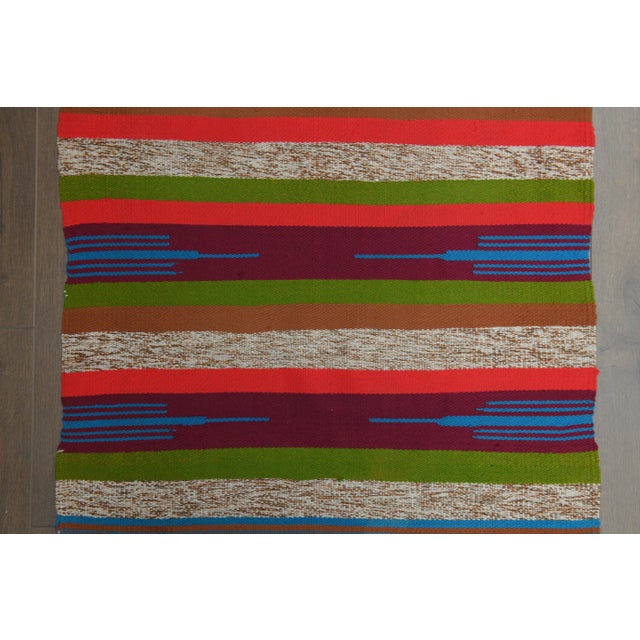 Blue 1970s Vintage Turkish Oushak Handmade Wool Cotton Blue Runner Rug For Sale - Image 8 of 11