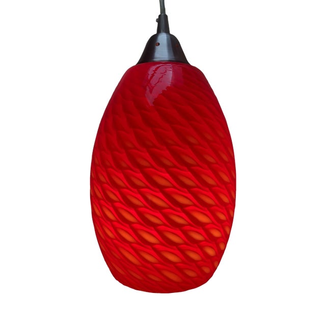 Red Hand Blown Art Glass Pendant Lamp For Sale