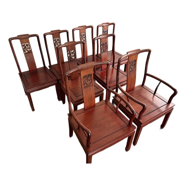 Set of 8 Mid 20th Century Chinese Ming Rosewood Dining Chairs For Sale