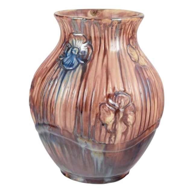 Large Vintage Ceramic Vase with Floral Reliefs from Roskilde Lervarefabrik, 1920s For Sale