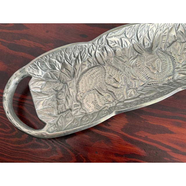 Mid-Century Modern Vintage Cast Aluminum Rabbit Serving Tray With Handles For Sale - Image 3 of 7