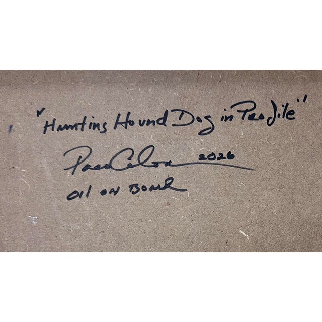 Original Oil Painting on Wood Panel “Hunting Hound Dog in Profile" -Framed 20x17” For Sale In Boston - Image 6 of 6