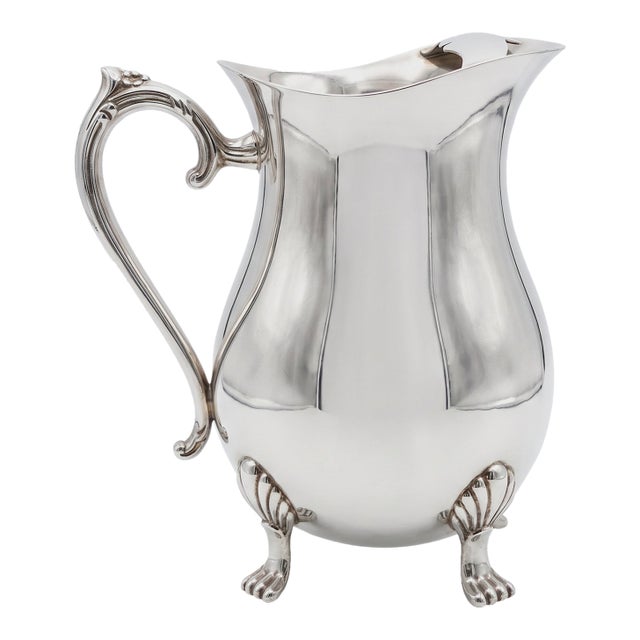 Vintage Leonard Silver-Plated Water Pitcher With Ice Guard & Shell Feet For Sale