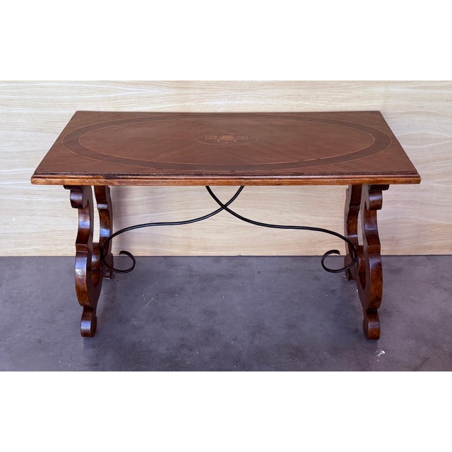Early 20th Century Spanish rectangular coffee table with lyre Legs and marquetry top For Sale - Image 17 of 18