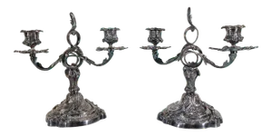 Early 20th Century German Silver or White Bronze Candelabra Candlesticks - a Pair