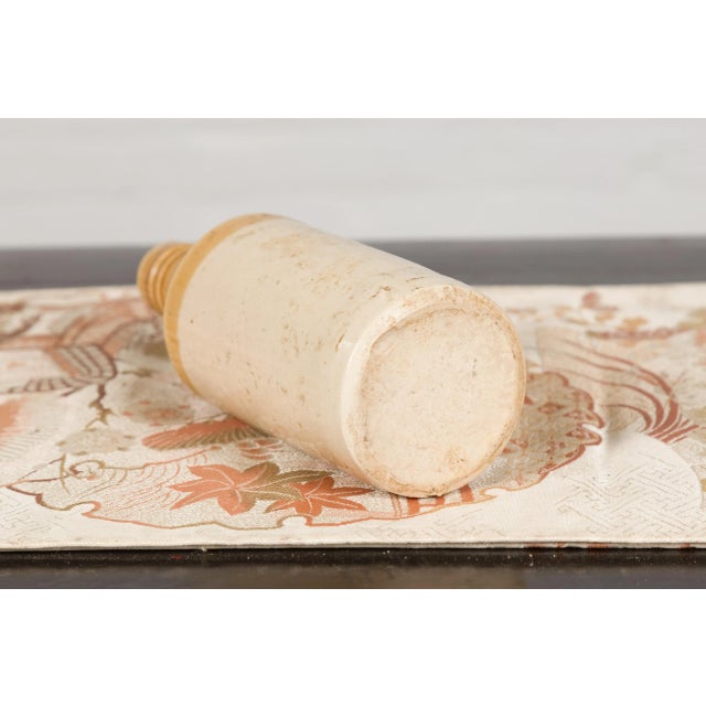 Chinese Vintage Chinese Ceramic Flask with Yellow and Cream Glaze, Several Available For Sale - Image 3 of 12