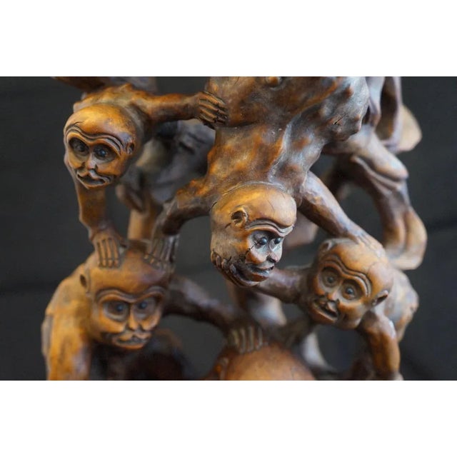 Mid 20th Century Vintage Root Carving of Monkeys and Peaches For Sale - Image 10 of 11