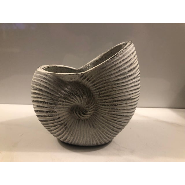 Vintage Whitewashed Brass Nautical Seashell Planter For Sale - Image 6 of 7