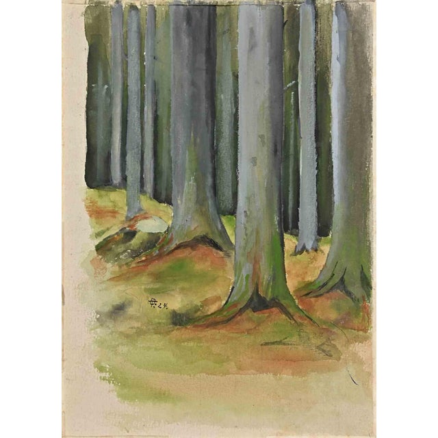Wood is an Original Watercolour realized by Jean Delpech of mid-20th century. Good condition on a little cardboard....