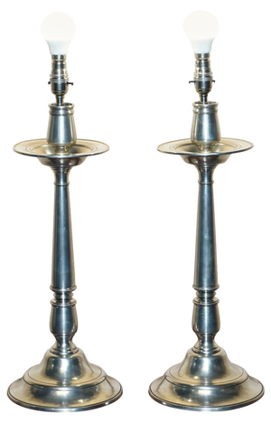Italic Tavola Marinoni Candleholder Table Lamps in Pewter, Set of 2