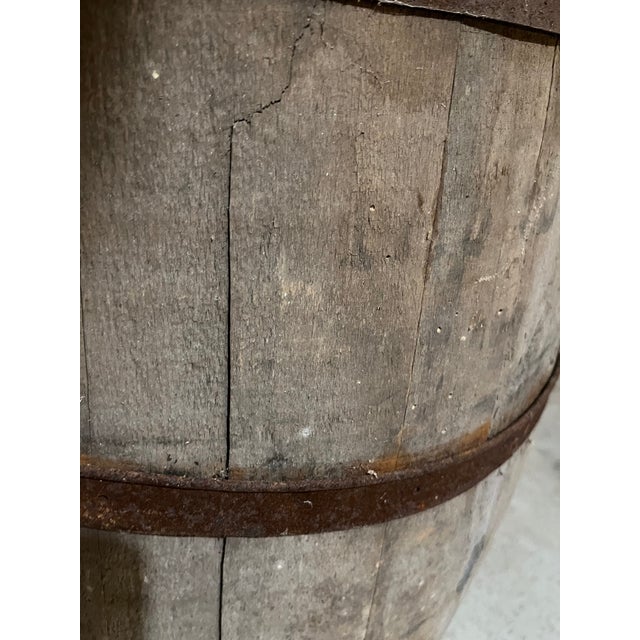 Antique Oak Barrel Weathered Staves Forged Iron Bands Farmhouse Primitive For Sale In Providence - Image 6 of 7
