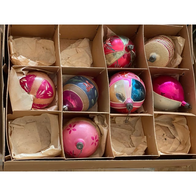 Rare collectible antique 12 pcs blown glass mercury Handpainted glass balls and tea drops in original box.