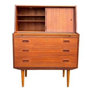 Vintage Danish Mid Century Modern Teak Secretary Desk For Sale