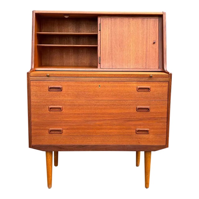 Vintage Danish Mid Century Modern Teak Secretary Desk For Sale