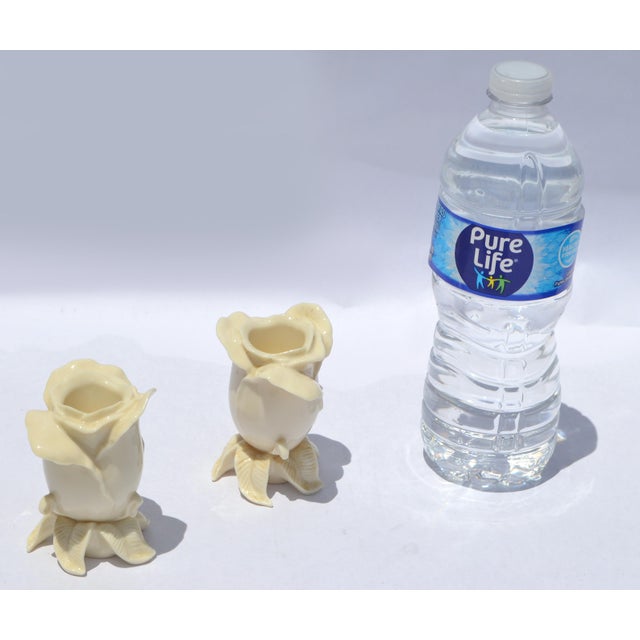 Beige Mid-20th Century Lenox Rose Shaped Ceramic Fine Bone China Candle Holders, Pair For Sale - Image 8 of 13