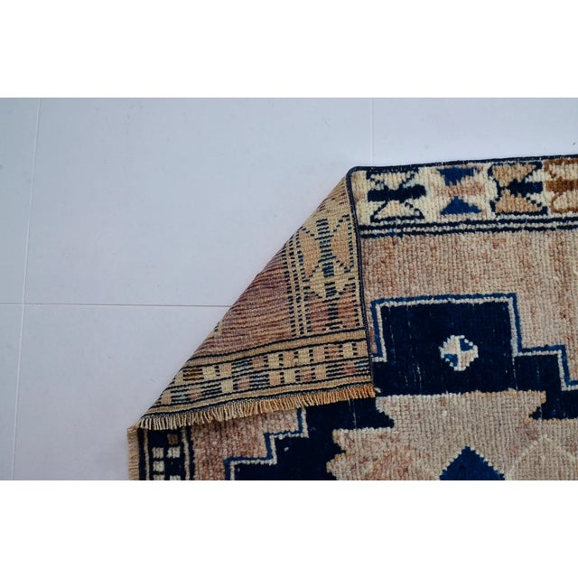 Textile Vintage Anatolian Wool Runner, Hand-Woven Kilim With Deep Blue Geometric and Animal Motifs For Sale - Image 7 of 10