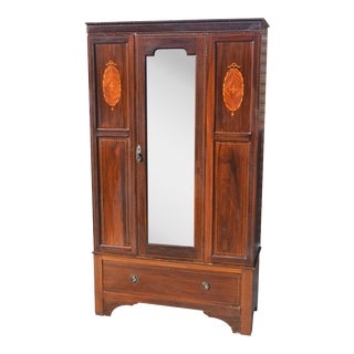 1920s Antique Edwardian Style Armoire with Beveled Mirror For Sale
