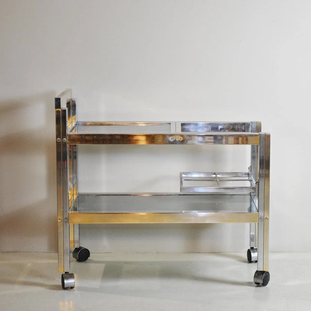 Brass and Steel, Smoked Glass Shelves Liqueurs Bottle Trolley, 1970s For Sale - Image 4 of 9