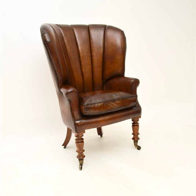 Victorian Leather Barrel Back Wing Armchair, 1840s For Sale - Image 10 of 10