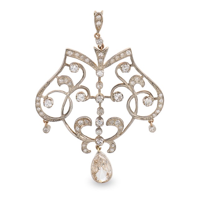Traditional 1910s Edwardian Old Cut Diamond Gold and Silver Necklace For Sale - Image 3 of 7