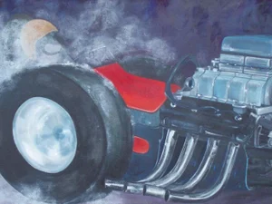 1960s "Hot Rod Engine" Oil Painting
