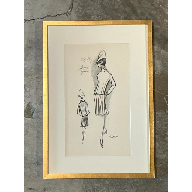 Wood Vintage Pierre Cardin Fashion Sketch For Sale - Image 7 of 12